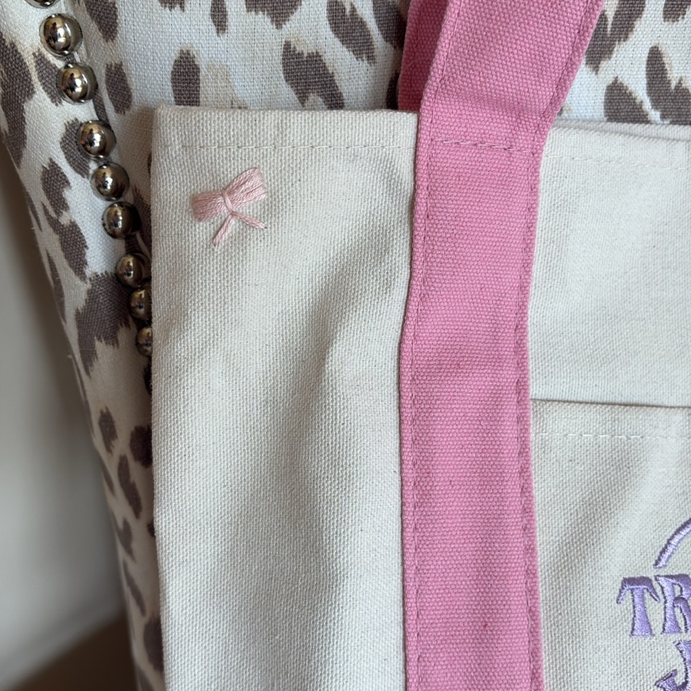 NWT Trader Joe’s Customized With Bow, Pink Mini Pastel Canvas Tote Bag - Picture 2 of 6